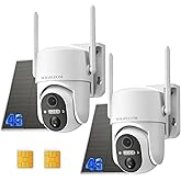 4G LTE Cellular Solar Security Camera Wireless Outdoor, No WiFi Security Camera, Off Grid 2K Color Night Vision 360° Live View,Built-in SIM Card with Cloud Storage for Barn Farm Jobsite (2 PCS)