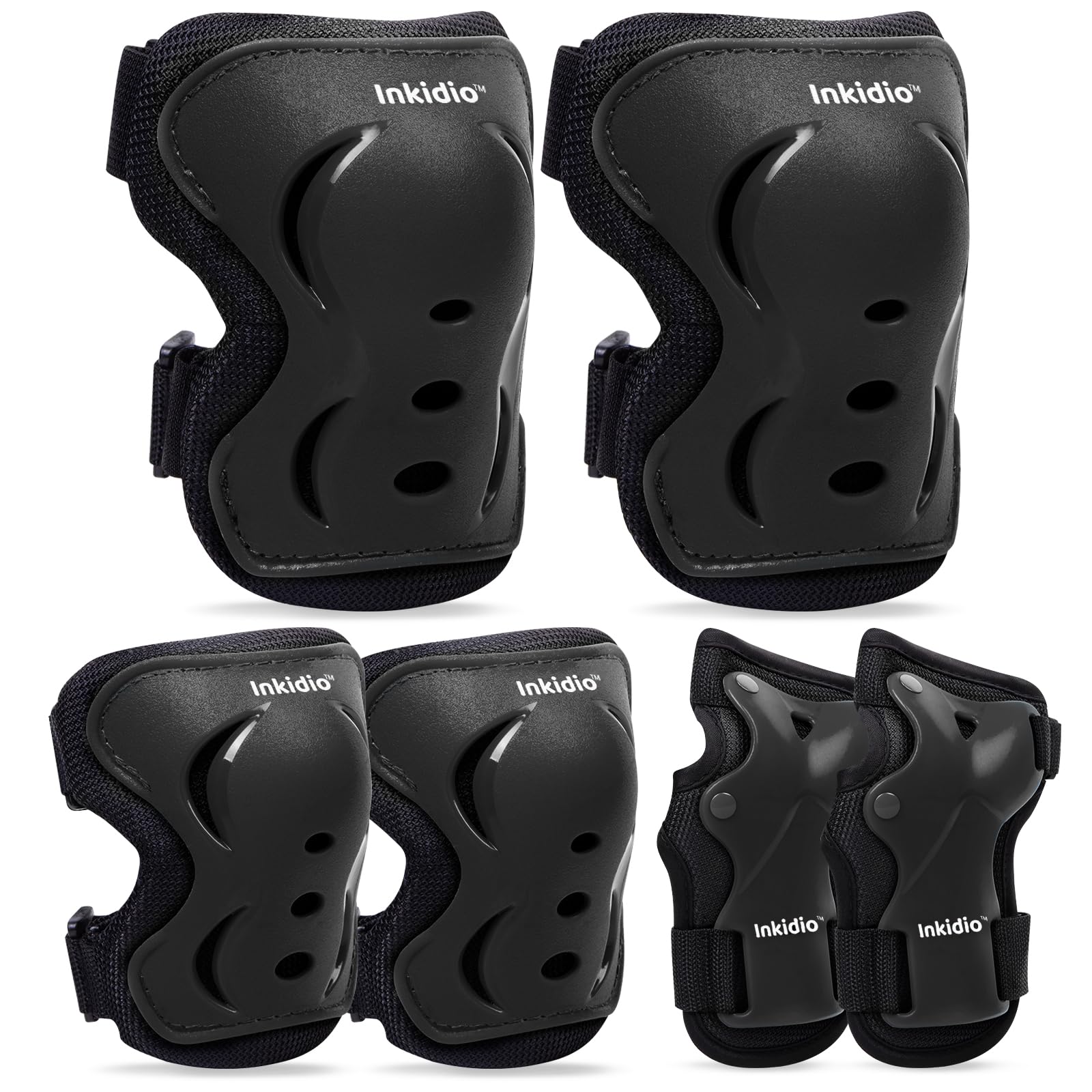 Inkidio Knee Pads for Kids Protective Gear Set with Knee Pads Elbow Pads and Wrist Guards Ideal for Girls Boys Skating Skateboard Scooter Bike (X-Small, Black)
