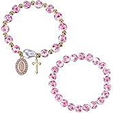 Cross Beaded Bracelets for Women - 2PCS Handmade Jesus Stretch Bracelets Gold Beaded Dainty Romantic Jewelry Gift for Christian