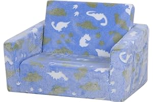 AFBKSS&BB Toddler Sofa Glow in The Dark,2 in 1Kids Chairs, Children Sofas, Baby Armchairs, Full Foam Children Upholstered Couch, Flip Out Sofa Beds Pre-School Furniture (Blue)