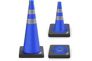 BATTIFE [1 Pack] 28 Inch Collapsible Traffic Safety Blue Cones with Black Weighted Base, Multi Purpose Pop-up Cones and Reflective Collar, for Road Parking, Driving Practice.