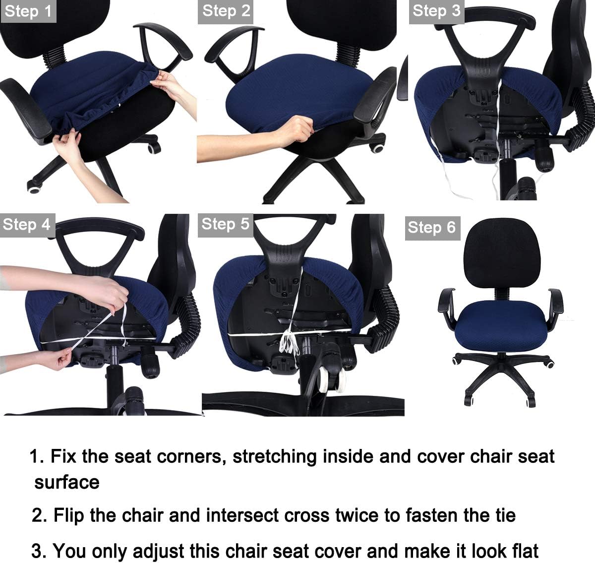 smiry Stretch Jacquard Office Computer Chair Seat Covers, Removable Washable Anti-dust Desk Chair Seat Cushion Protectors - Black: Home & Kitchen