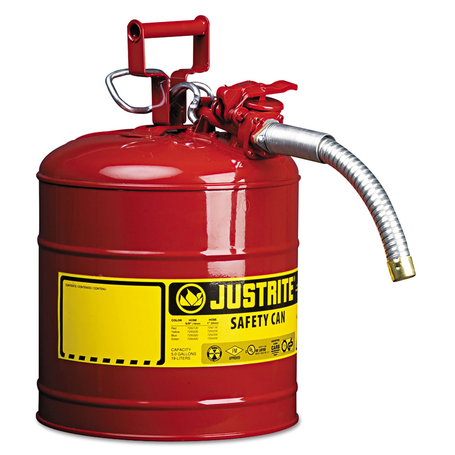 Justrite 7250330 AccuFlow 5 Gallon, 11.75" OD x 17.50" H Galvanized Steel Type II Blue Safety Can With 1" Flexible Spout: Lawn And Garden Tool Gas Cans: Industrial & Scientific