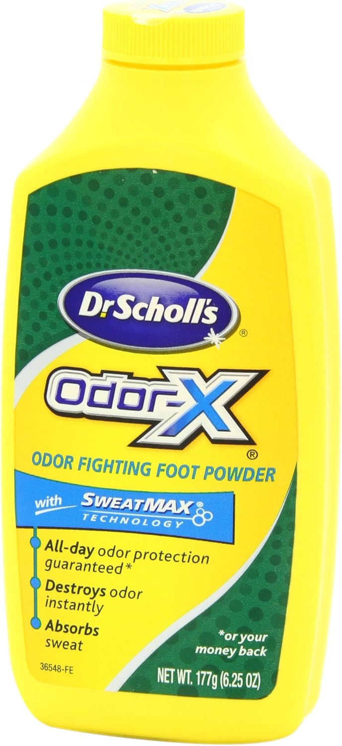 Dr. Scholl's Odor-Fighting Odor-X Foot Powder, 6.25oz (Pack of 3) // All-Day Protection Against Odor and Sweaty Feet with SweatMAX Technology that Destroys Odors Instantly: Health & Personal Care