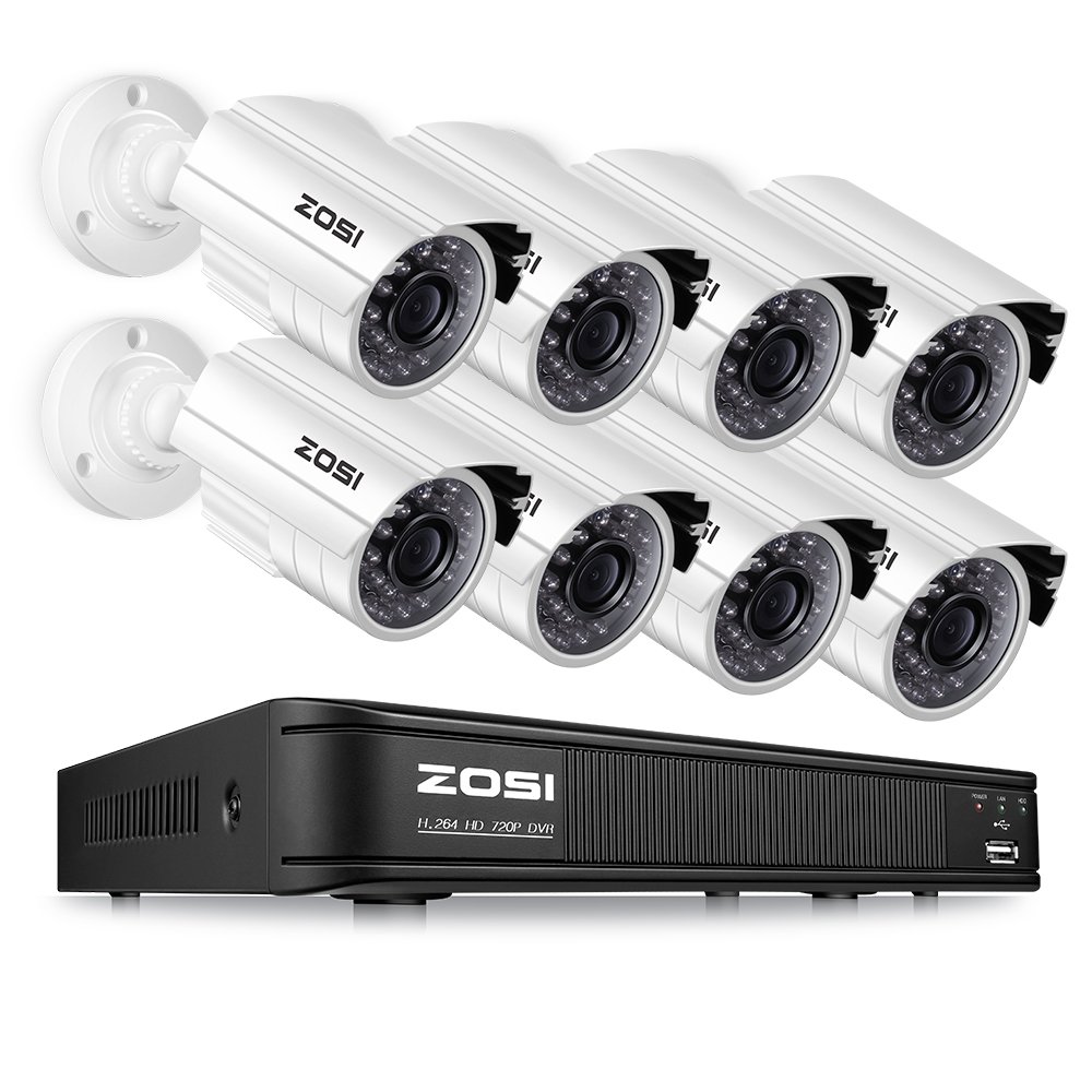 ZOSI 720P HD-TVI 8 Channel Security Camera System,1080N HD Surveillance DVR Recorder and (8) 1.0MP 1280TVL Outdoor/Indoor Bullet CCTV Camera with Long Night Vision (No Hard Drive)