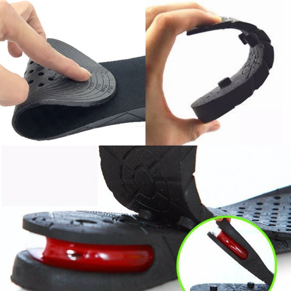 High Quality Kaxa Air Cushion Height Increase Elevator Shoes Insole Lift Kit For Men and Women (3 Layers, Black)