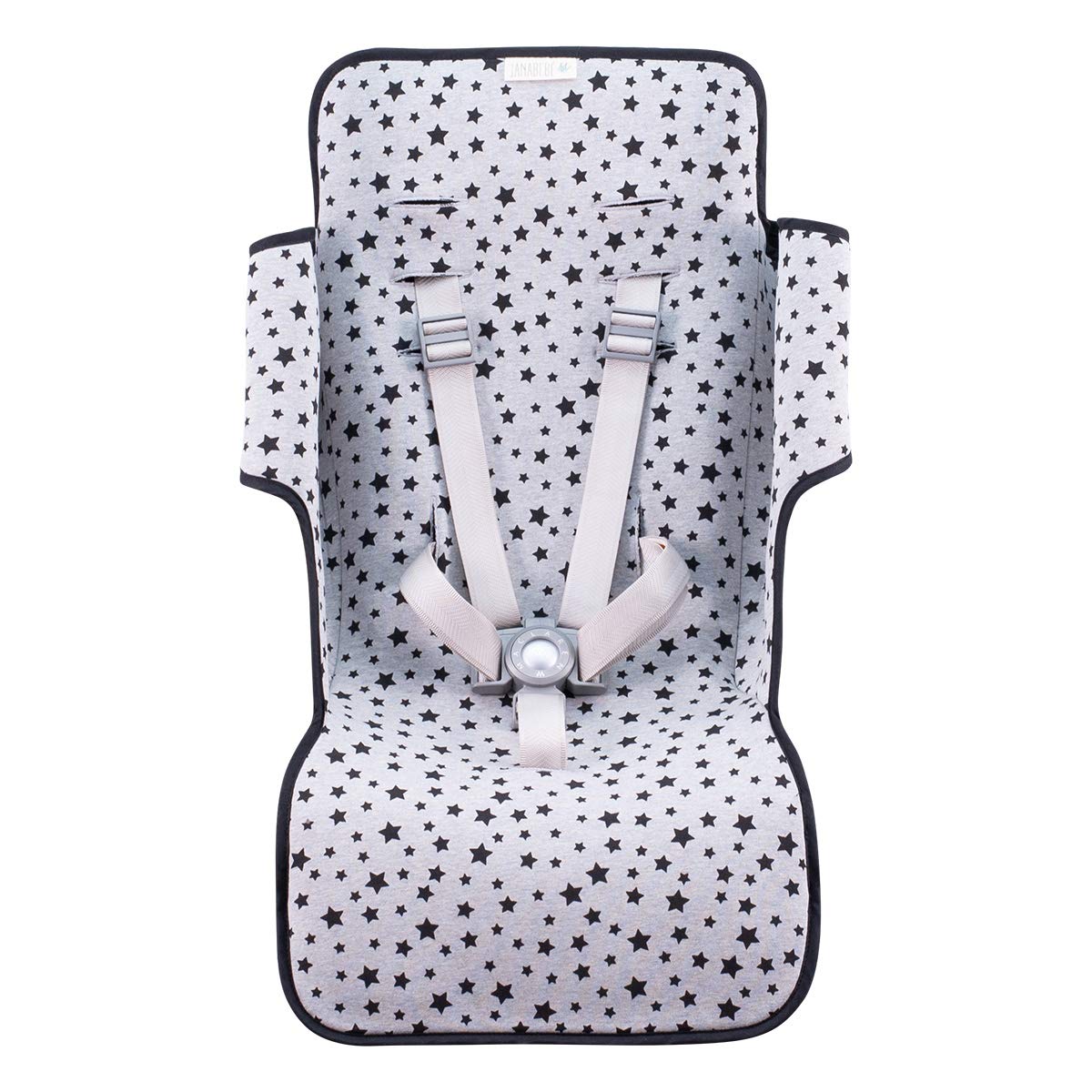 JYOKO Kids Pram Liner for Stroller Compatible with Maclaren Quest, Techno, Triumph, XT, 100% Cotton (Black Star)