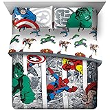 Jay Franco Marvel Avengers Comic Cool 7 Piece Queen Bed Set - Includes Comforter & Sheet Set - Bedding Features Captain Ameri