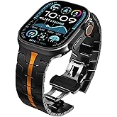 Wingle Stainless Steel Bands for Apple Watch Band Ultra 3/2/1 Band Ultra 49mm Series 11 10 46mm 45mm 44mm 42mm SE 3/2/1 Series 9 8 7 6 5 4 3 Men, Classy Business Rugged Metal iWatch Bands,Black/Orange