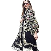 DANA XU 100% Merino Wool Extra Large Pashmina Blanket Travel Scarf Cashmere Wrap for Women Fall Winter Oversize Shawl Floral