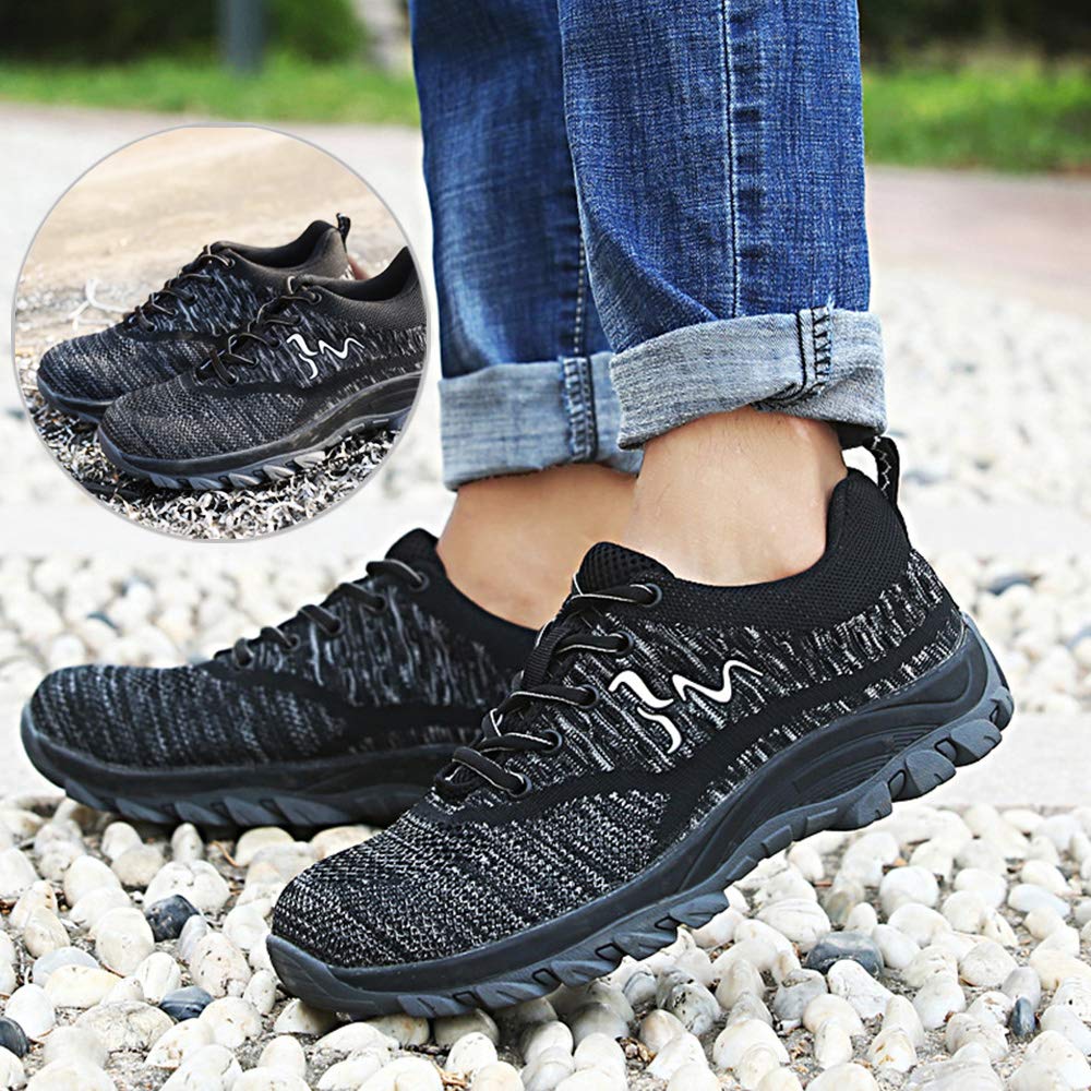 UPSTONE Work Shoes for Men, Indestructible Steel Toe Battlefield Shoes Work Safety Womens Shoes Breathable Construction Sneakers, Black 46