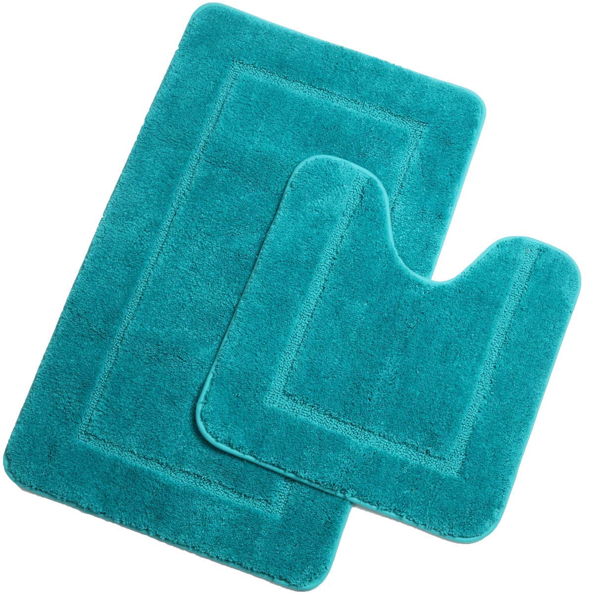 Pauwer Non Slip Bath Mat Set 2 Piece Shaggy Microfiber Machine Washable Bath Mats with Toilet Rug Absorbent Soft Shower Rug for Bathroom (Turquoise, 53 x 86 cm+50 x 50 cm)