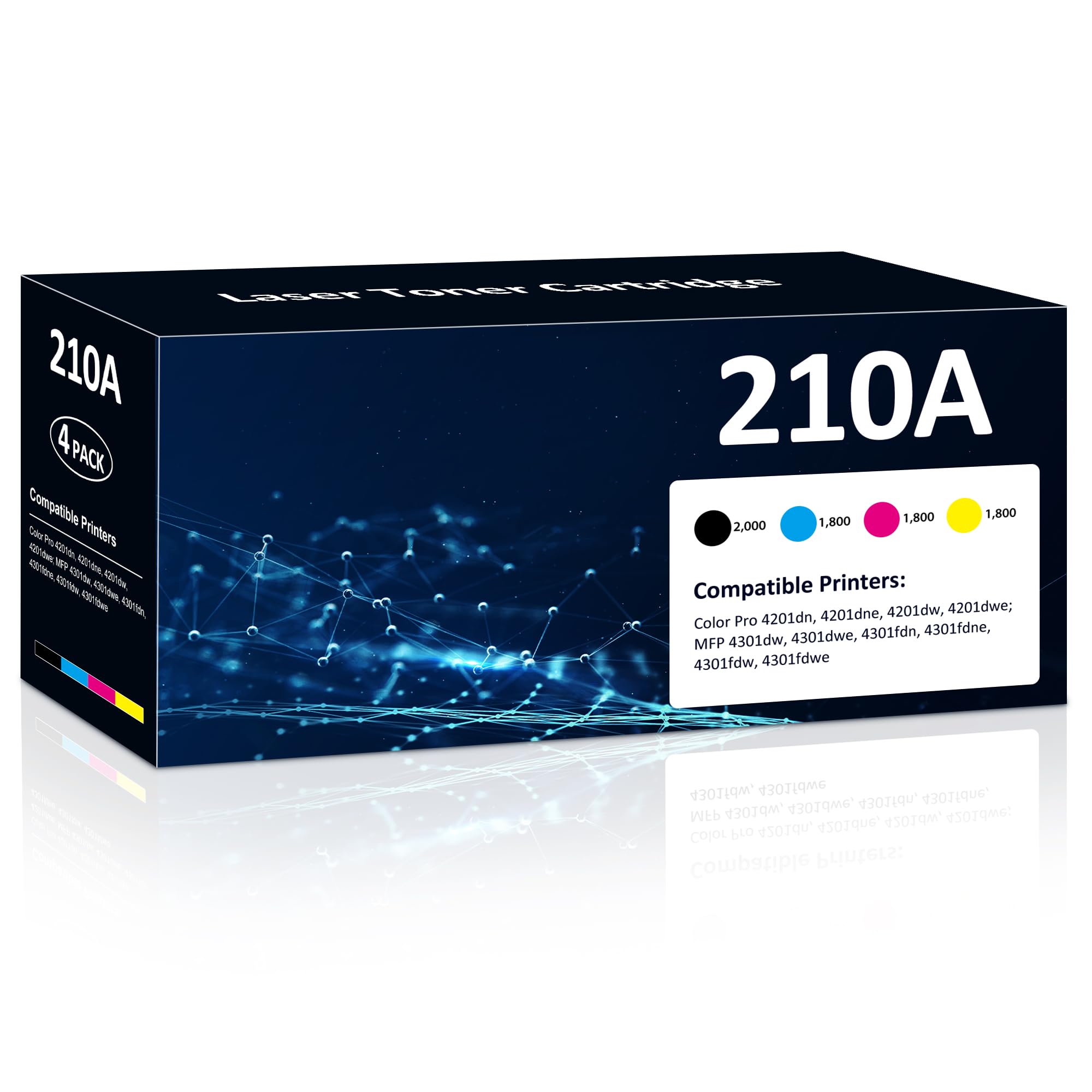 Photo 1 of 210A Toner Cartridges High Yield for Color Laser Jet Pro MFP 4301fdw 210A Compatible for HP 4201dn 4201dne 4201dw 4201dwe MFP 4301dw 4301dwe 4301fdn 4301fdne 4301fdw 4301fdwe Printer(BK/Y/M/C,4 Pack)