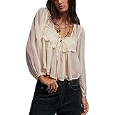 Women Mesh Sheer Shirt Poncho Tops Long Sleeve Ruffle Hem See Through Casual Chiffon Blouse Y2k Going Out Tops