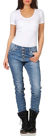 KAROSTAR Damen Jeans Hose Chino Boyfriend Pants Hüftjeans 65