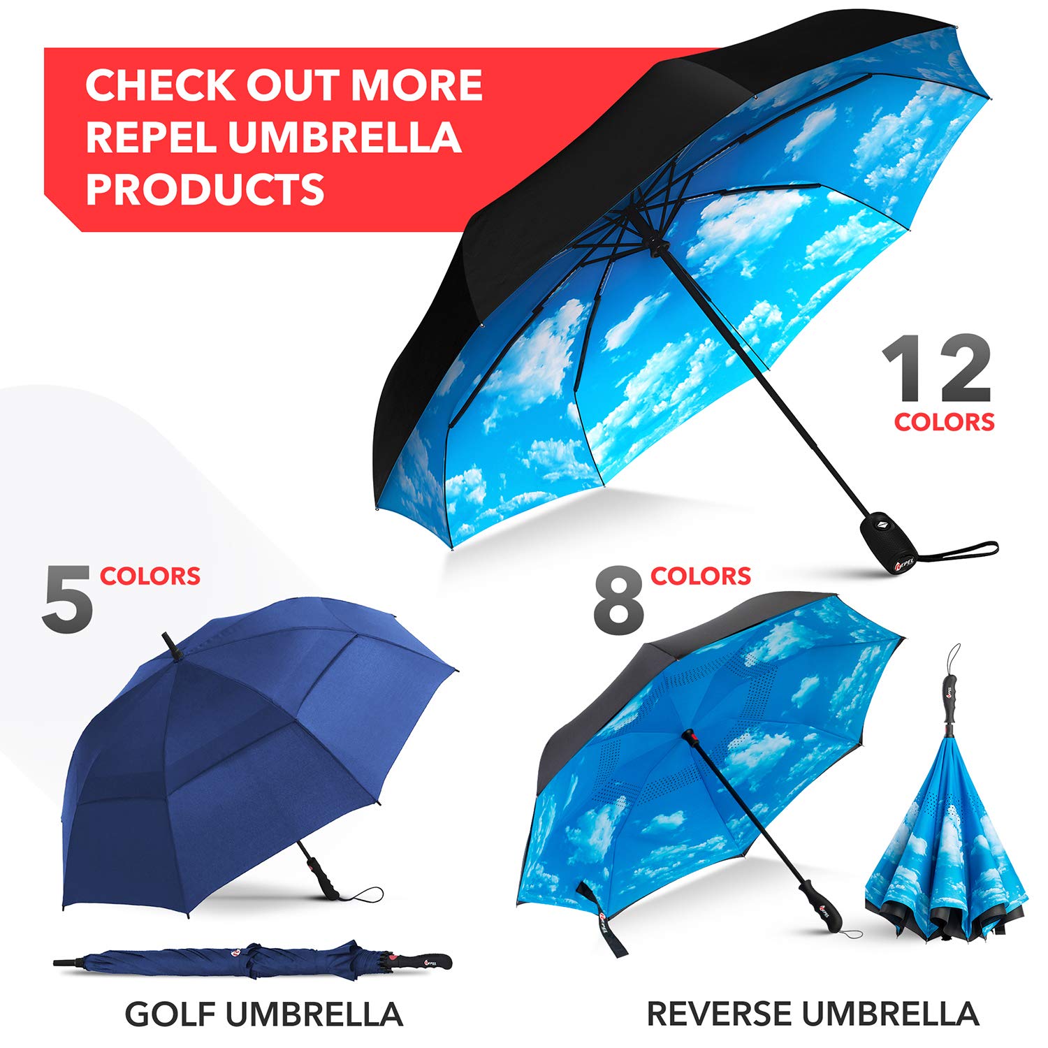 Repel Umbrella The Original Portable Travel Umbrella - Umbrellas for Rain Windproof, Strong Compact Umbrella for Wind and Rain - Perfect For On-the-Go