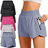 TVKSOM Women's Athletic Workout Shorts High Waisted with Zipper Pockets Gym Elastic Running Shorts for Women Casual