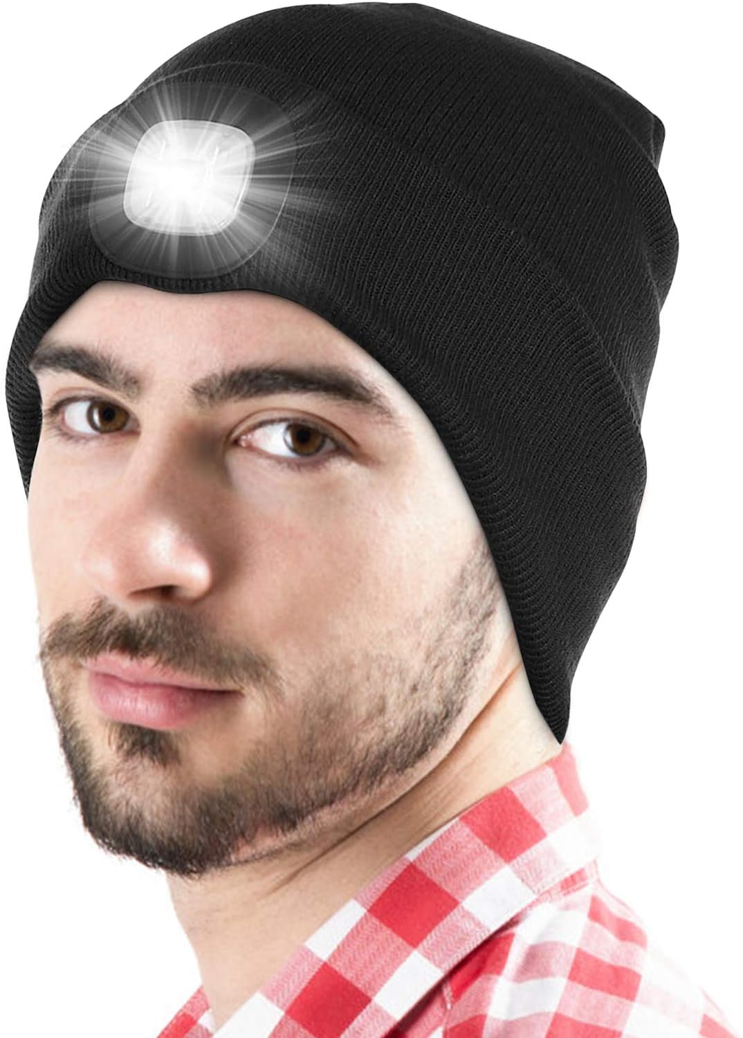 LED Beanie Hat with Light, Unisex USB Rechargeable Hands Free 4 LED