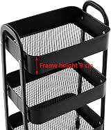 DOWORKS Storage Trolley on Wheels 3 Tier Metal Cart Kitchen Craft Books Black view 6
