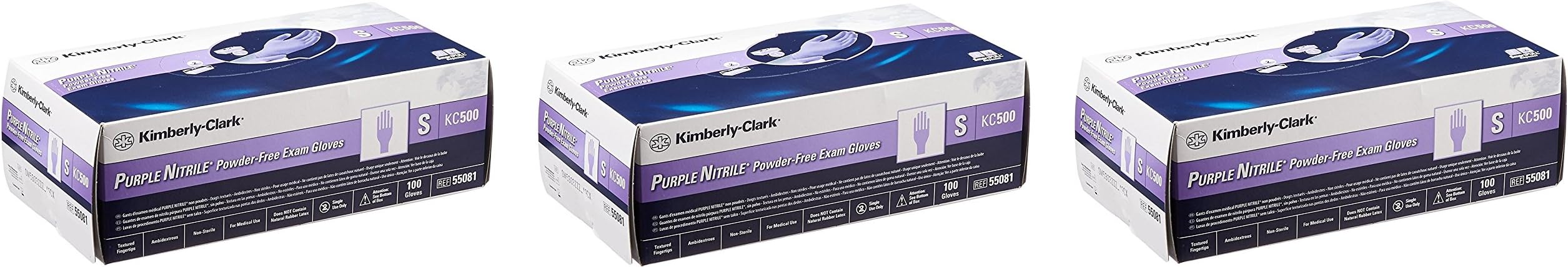 Kimberly Clark Safety 55081 Nitrile Gloves, Powder Free, Small, Purple (3 X Pack of 100)