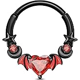 Jewseen 16g Halloween Septum Rings 316L Surgical Steel Septum Jewelry Heart Black Daith Helix Tragus Piercing Jewelry Cartilage Hoop Earrings for Women Men
