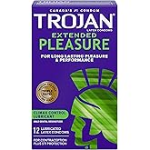 TROJAN Extended Pleasure Latex Condoms with Climax Control Lubricant, 12 Count, Special Lubricant to Help Control Climax and 