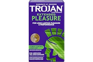 TROJAN Extended Pleasure Latex Condoms with Climax Control Lubricant, 12 Count, Special Lubricant to Help Control Climax and 