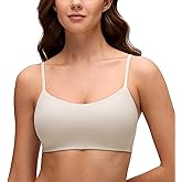 CRZ YOGA Softhold Mold V Neck Bralette for Women - Adjustable Spaghetti Lounge T-Shirt Everyday Bra No Underwire Comfort Cami