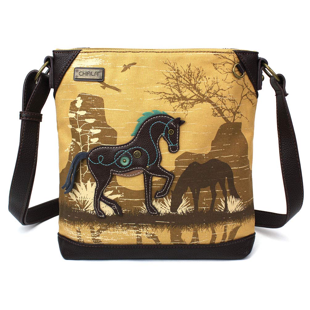 Chala Safari Canvas Mid-Size Crossbody Messenger Bag - Horse, Brown