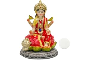 ALIKIKI Small Hindu Goddess Lakshmi Statue - 3.9”H Indian Ido Laxmi Figurine for Car Dash Board Decor Home Office Mandir Temple Altar Shrine Pooja Item Murti for Diwali Puja Gifts