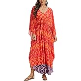 Moss Rose Kaftan Dresses for Women V Neck Summer Swimsuit Cover up Caftan Maxi Beach Dresses