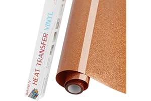 Bonnyhtv Copper Glitter HTV Heat Transfer Vinyl Roll, Glitter Iron on Vinyl for Cricut & Silhouette Cameo, 12" x 5ft Glitter Vinyl for Heat Transfer Vinyl for T-Shirts Gifts (Copper)
