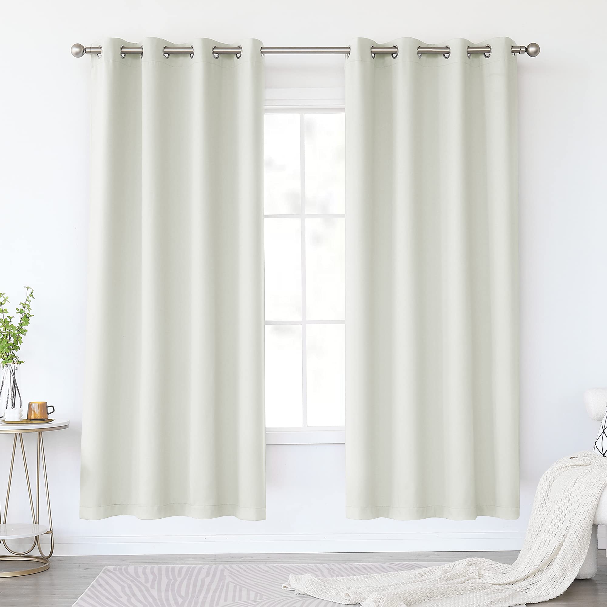 KEQIAOSUOCAI Cream White Blackout Curtains 72 Inches Long for Living Room - Grommet Room Darkening Thermal Insulated Ivory Curtain Drapes for Bedroom, Light Beige, 2 Panels, 52W x 72L