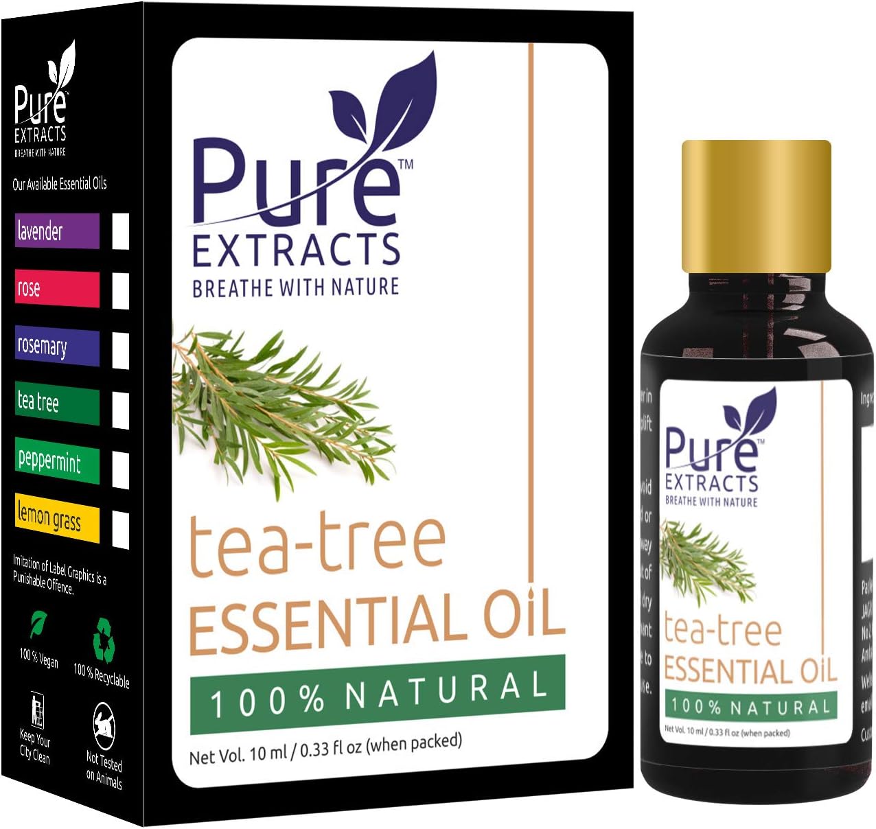 Pure Extracts Tea Tree Essential Oil 0.33 OZ (10 ML) 100% Pure & Natural