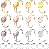 Junkin 12 Pcs 25mm Bezel Blank Bracelet 3 Colors Adjustable Round Cabochon Blank Bezel Tray Bangle, Rose Gold Silver Cuff Bangles with 12 Pcs 25mm Clear Glass Cabochons for DIY Craft Jewelry Making