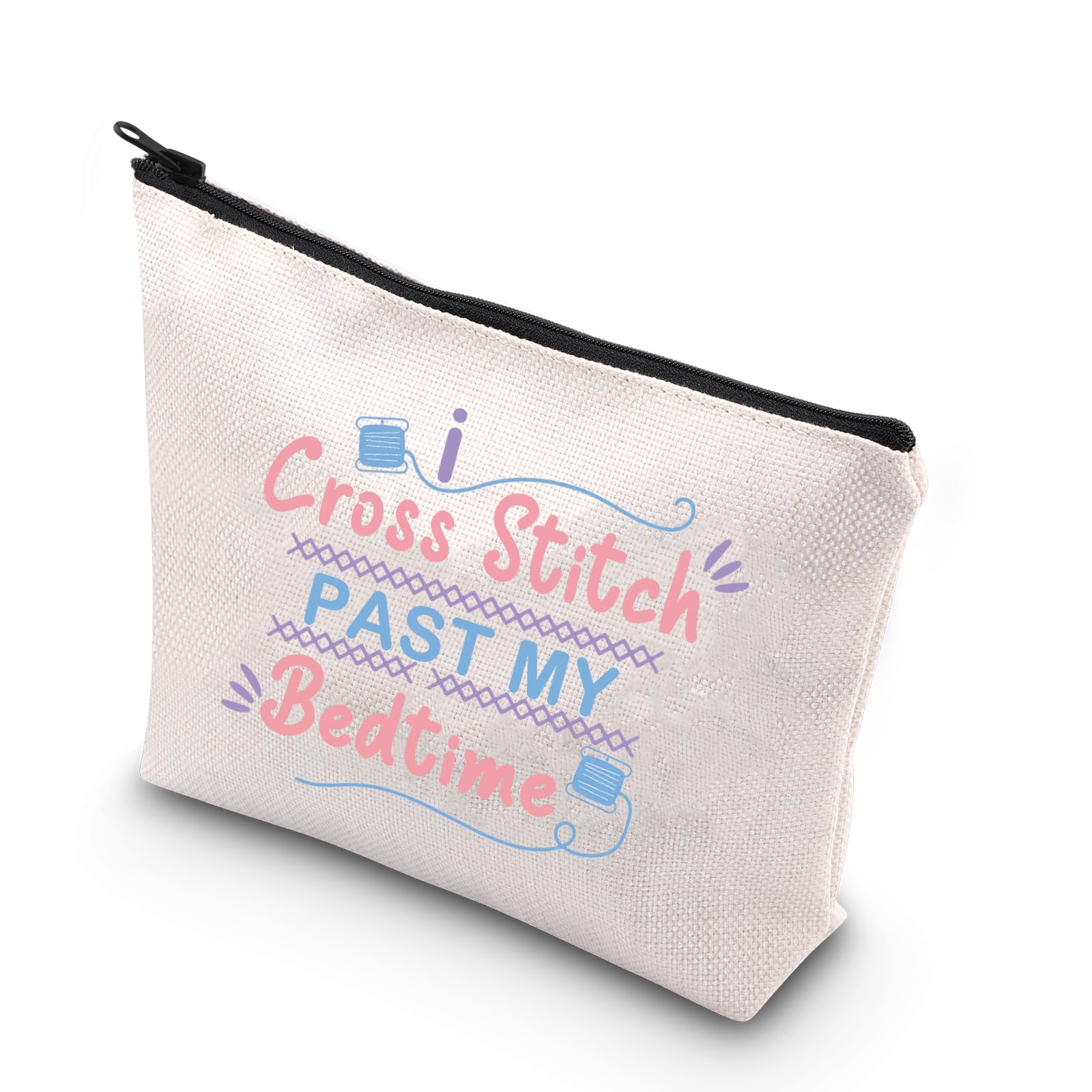 PLITI Cross Stitch Lover Gift I Cross Stitch Past My Bedtime Makeup Bag Craft Love Gift Cross Stitch Project Bag Needleminder Gift (Cross StitchU)