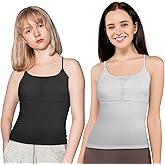 DChica Camisole Tops for Women Built in Bra – Shelf Bra Cami with Adjustable Straps, Soft Cotton Undershirt for Girls