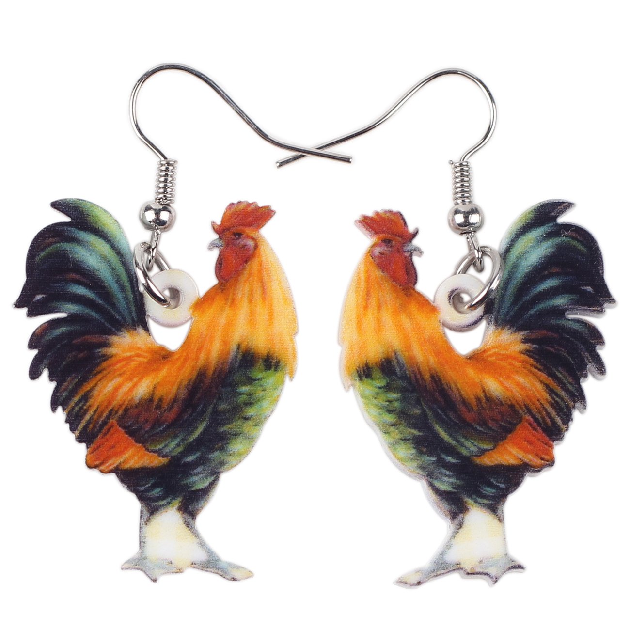 Acrylic Drop Rooster Chicken Earrings Funny Design Lovely Gift For Girl Women By The Bonsny (Orange)