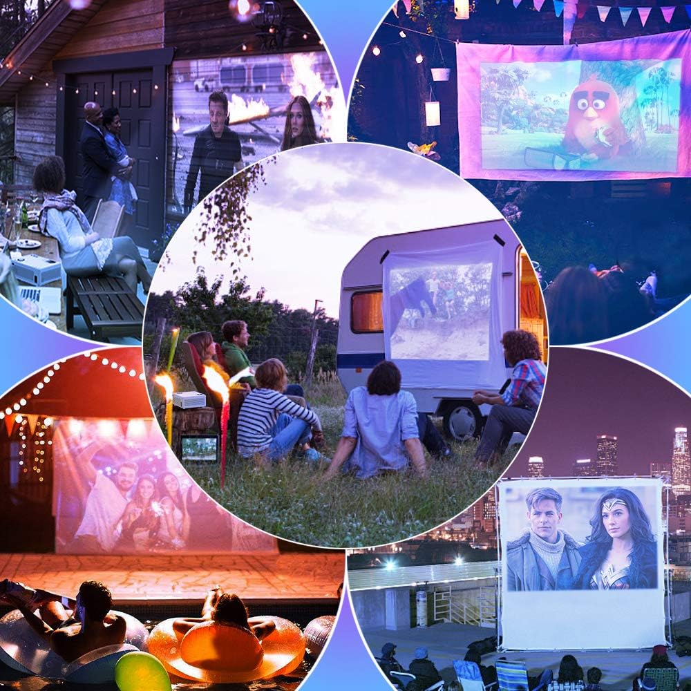 QKK 5000Lumens Mini Projector for Outdoor Movies [Tripod Included] 200" Display Full HD 1080P Supported Portable Outdoor Movie Projector, Compatible with TV Stick, PS4, HDMI, AV, Dual USB: Electronics