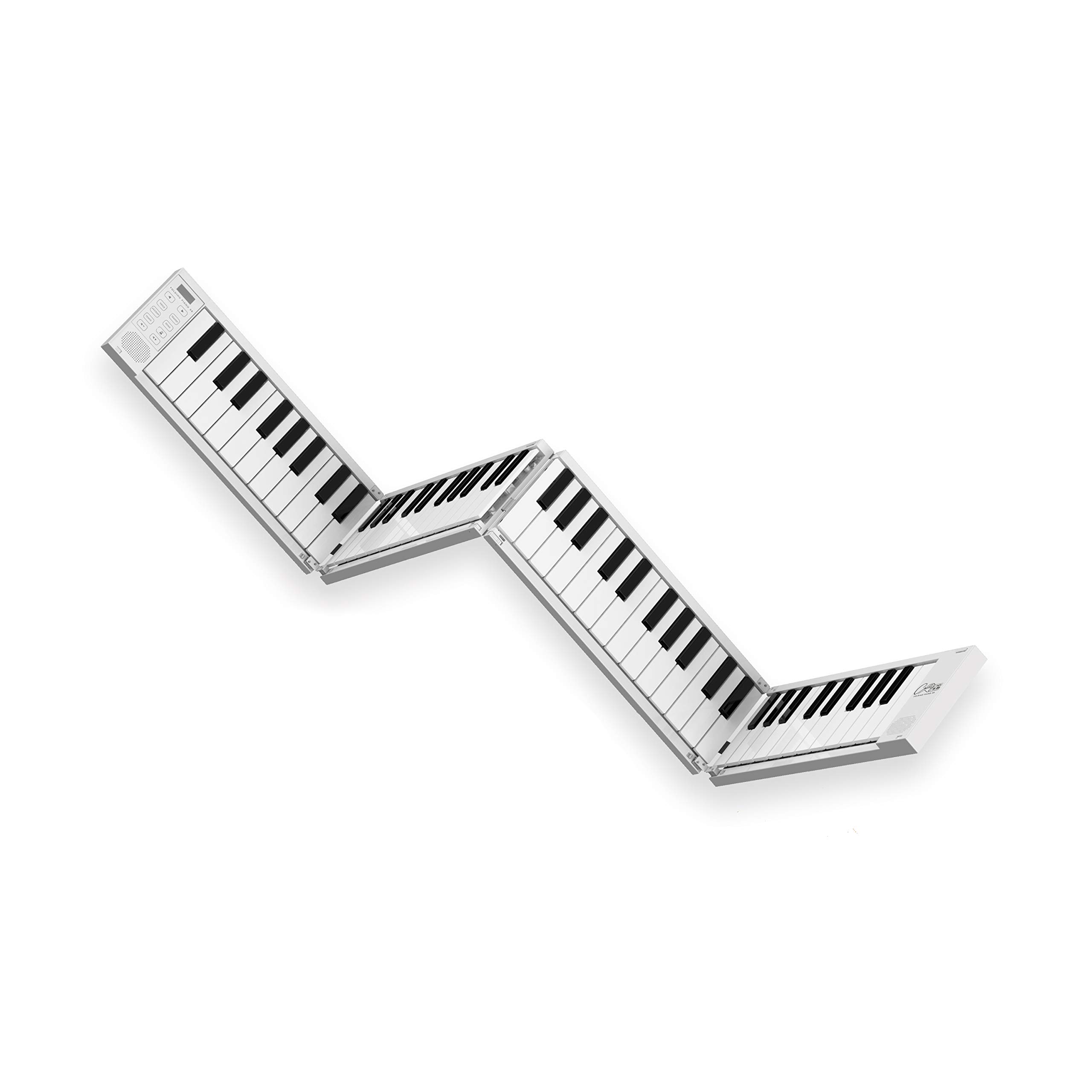 Carry-on Folding Piano - White Portable Digital 88 Key Piano Keyboard with Rechargeable Battery and MIDI over USB - 128 Sounds Through Stereo Speakers - With Electronic Sustain Pedal and Storage Bag