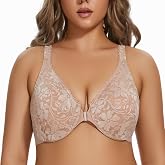 MELENECA Women's Plus Size Front Closure Racerback Underwire Lace Bra | Easy front fasterning design, flexible stretch fit, supportive wire lift, comfortable fit for large busts and everyday use.