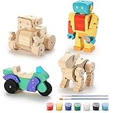 SainSmart Jr. Woodworking Building Kits for Kids, 4-in-1 Wood Building Kits for Kids STEM Projects Set, DIY Arts & Crafts Assembly Toys with Paints & Brushes, Ideal Gift for Boys and Girls