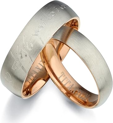 Personalisierte Herr Der Ringe Tengwar Brautigam Elbe Zweifarbig Rotgoldfarben Braut Silber Burste Ehering Titan Poliert Grossen 47 Bis 76 Amazon De Schmuck