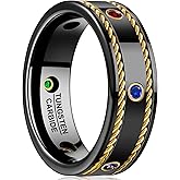 NUNCAD 8mm Tungsten Ring for Men, Black and 14K Gold Twisted Cable Mens Wedding Band with Color Cubic Zirconia Inlay Comfort Fit, Size 7-12