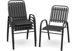 PIZZELLO Patio Chairs Set of 4, Outdoor Stackable Dining Chairs for All Weather, HDPE Outdoor Chair Sets with Armrests for Ba