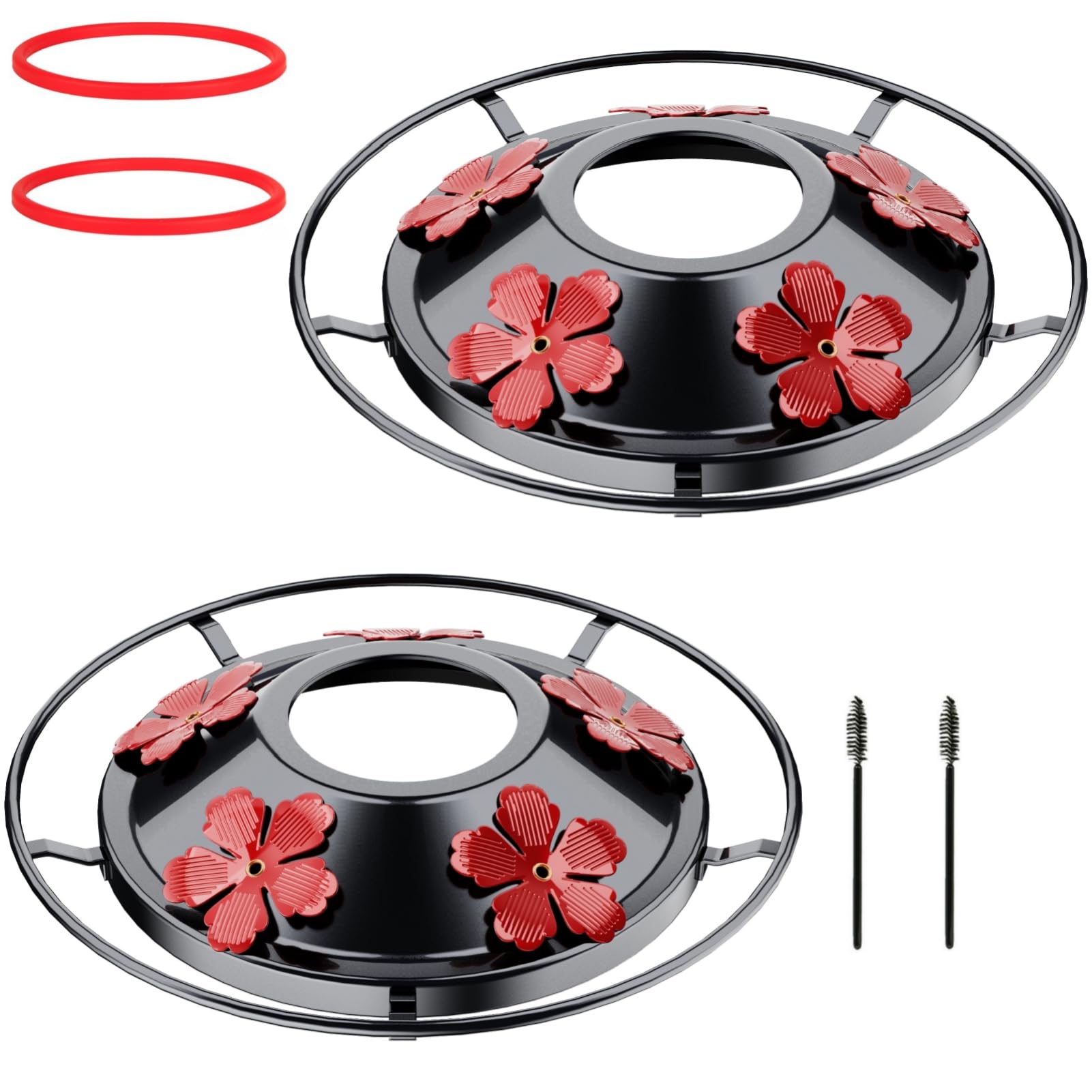 Photo 1 of 2 Pack Hummingbird Feeder Bottom Base Large Metal Covers with 2Pcs Seal Rings and Brushes Hummingbird Feeder Accessories Replacement Part No Nectar Base Compatible with Glass Bottle Base (2, Black)