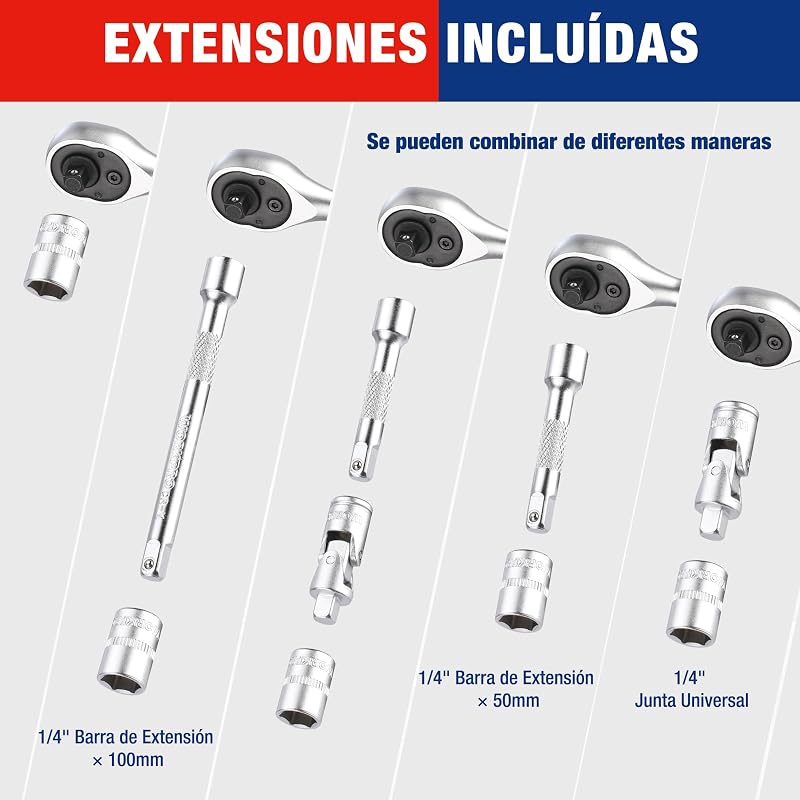 Conjunto de chave de soquete de 34 peças com catraca de 1/4"