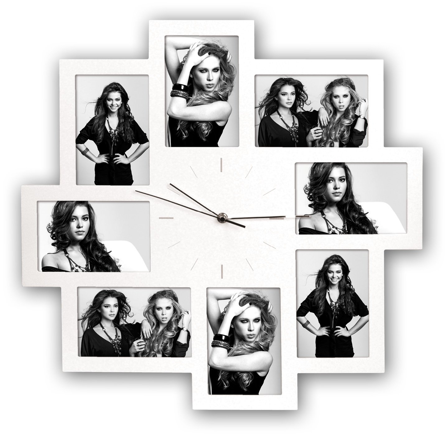 Zep Trieste Multi-Aperture Photo Frame and Clock for Eight 6 x 4-Inch Photos, White