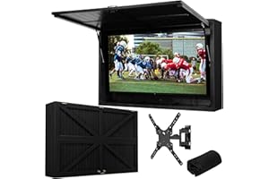 Coperat Outdoor TV Enclosure, Solid Wood Outdoor Television Hard Cover, Weatherproof Outdoor TV Case with TV Wall Mount Bracket, Up-Flip Door & 600D Oxford Outdoor TV Cover (Fits 32-55 Inch) (Black)
