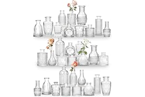 Sawoake Mini Bud Vases Set of 32 As Wedding Centerpieces for Tables,Clear Bud Vases for Flowers,Small Flower Vases Suitable for Birthday Party,Anniversary,Wedding Reception,Baby Shower (Clear, 32PCS)